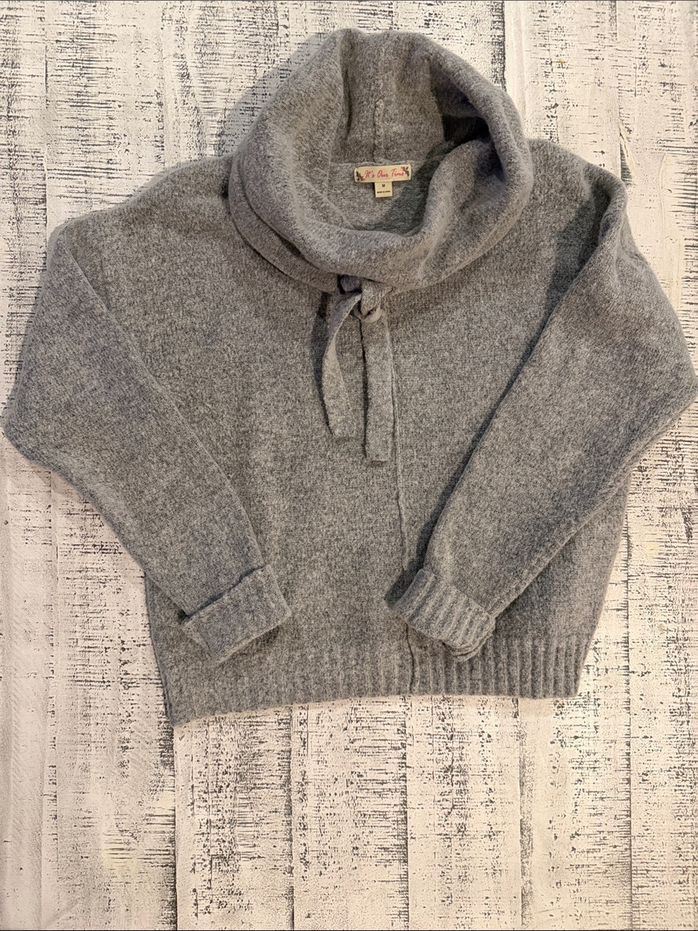 It's Our Time Heather Gray Cowl Neck Sweater with Tie